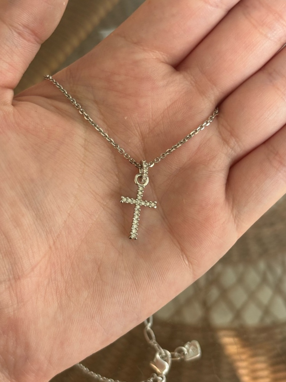Swarovski Swan-Signed Mini Cross Necklace